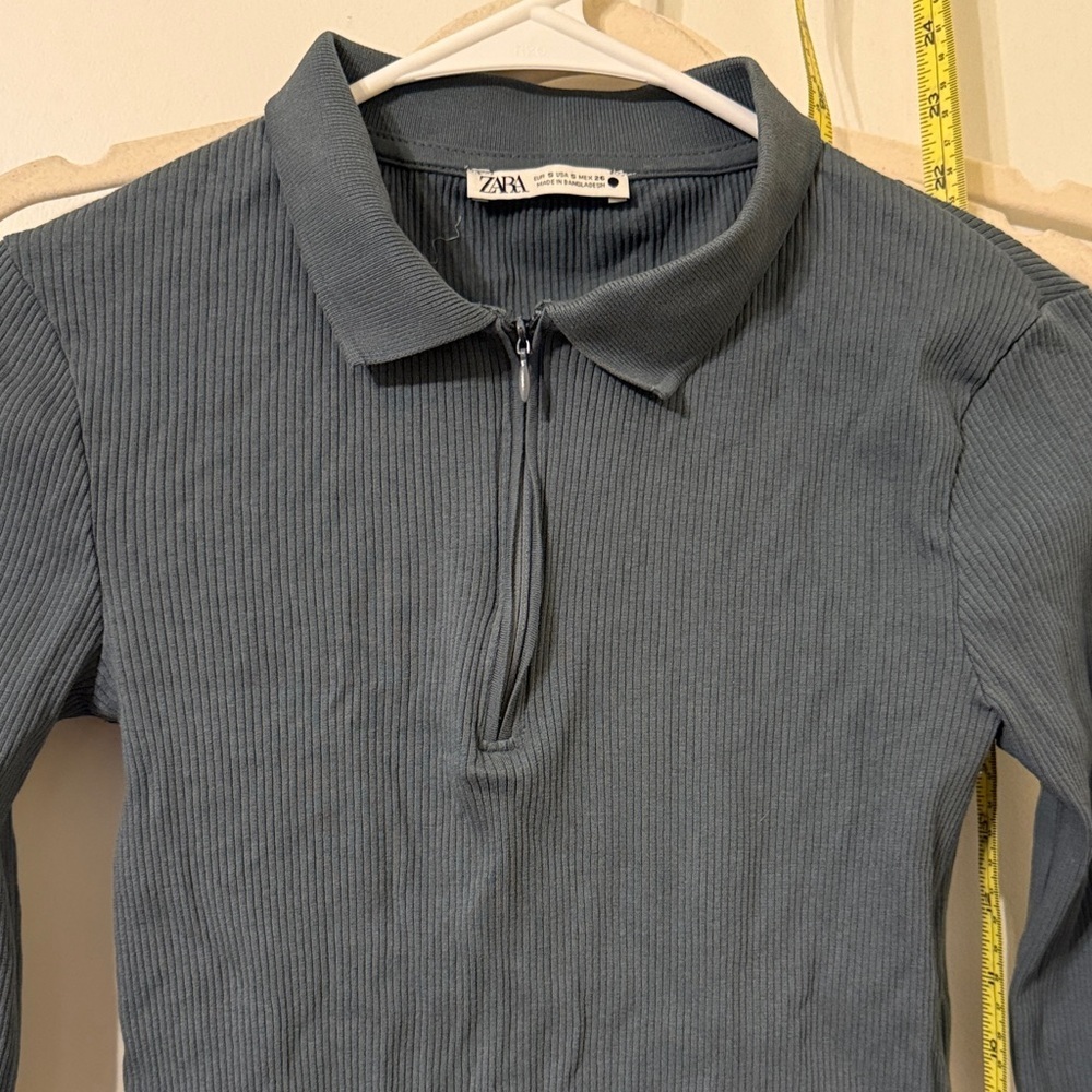 Zara Deep Ribbed Zip Collar Top - Picture 2 of 3